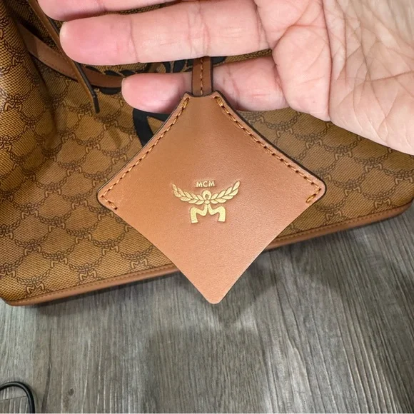 MCM Lauretos Monogram Canvas Medium Shopper Tote in Cognac - Picture 10 of 16